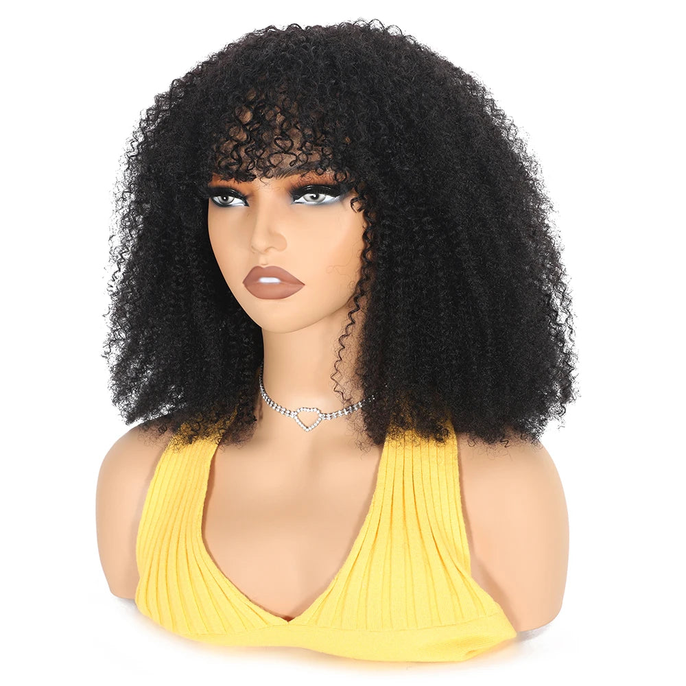 80 250 Density Afro Kinky Curly Human Hair Wigs With Bang For Black Women Brazilian 100% Human Hair Remy Full Machine Made Hair 05