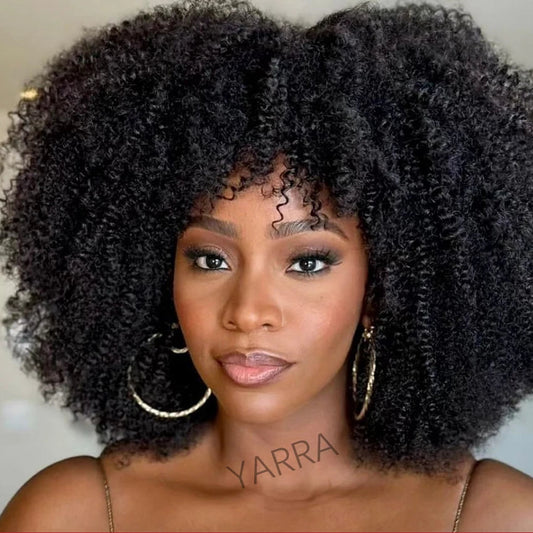 250 Density Afro Kinky Curly Human Hair Wigs With Bang For Black Women Brazilian 100% Human Hair Remy Full Machine Made Hair