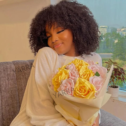 80 250 Density Afro Kinky Curly Human Hair Wigs With Bang For Black Women Brazilian 100% Human Hair Remy Full Machine Made Hair 01