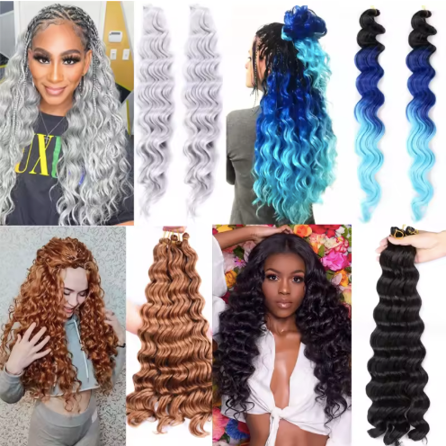 Hot Sale High Quality 20 Inch Crochet Synthetic Curly Hair Weaves Deep Ocean Water Bundle Wavy Hair African Braids 
