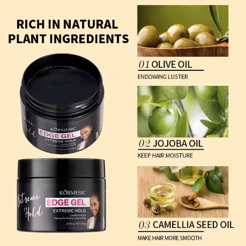 KORMESIC OEM organic strong extra hold pomade hair braid gel for braids ingredient