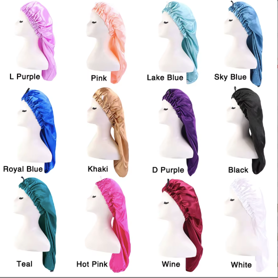 Long Bonnet Satin Hair Silky Bonnet Women Silky Bonnets for Women  Band Sleep Cap for Braids Curly Hair colors