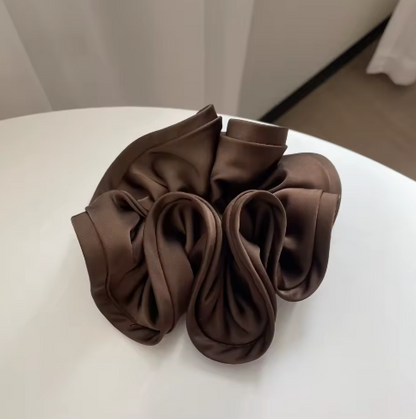 Luxury Elegant Simple Oversize Flower Elastic Hair Ties Big Black Brown Hair Band Girls Women Extra Large Satin Silk Scrunchies brown