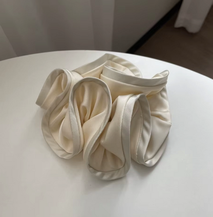 Luxury Elegant Simple Oversize Flower Elastic Hair Ties Big Black Brown Hair Band Girls Women Extra Large Satin Silk Scrunchies 07