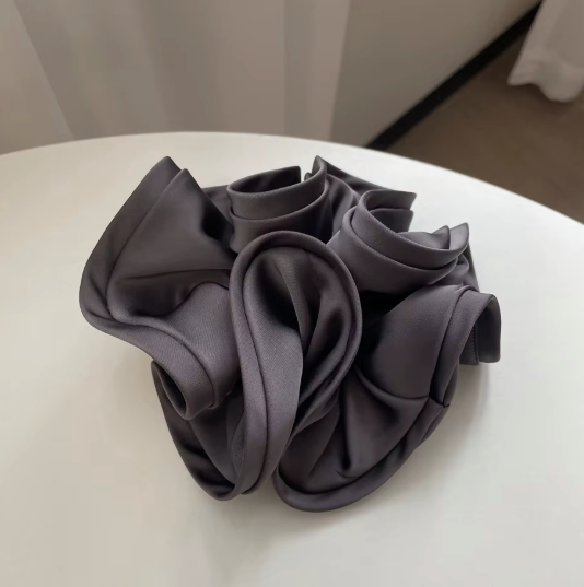 Luxury Elegant Simple Oversize Flower Elastic Hair Ties Big Black Brown Hair Band Girls Women Extra Large Satin Silk Scrunchies 08