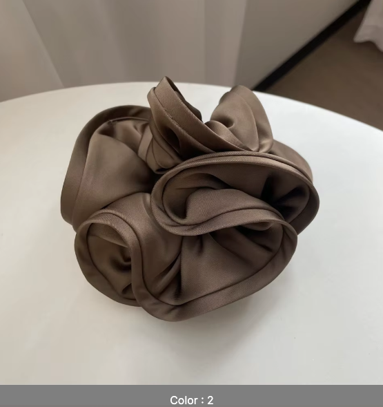 Luxury Elegant Simple Oversize Flower Elastic Hair Ties Big brown Hair Band Girls Women Extra Large Satin Silk Scrunchies