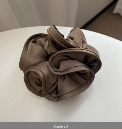 Luxury Elegant Simple Oversize Flower Elastic Hair Ties Big brown Hair Band Girls Women Extra Large Satin Silk Scrunchies