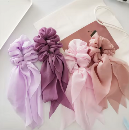Silk Bow Scrunchies with Ribbon Tails - Elegant Hair Ties Collection