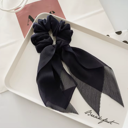 Silk Bow Scrunchies with Ribbon Tails - Elegant Hair Ties Collection