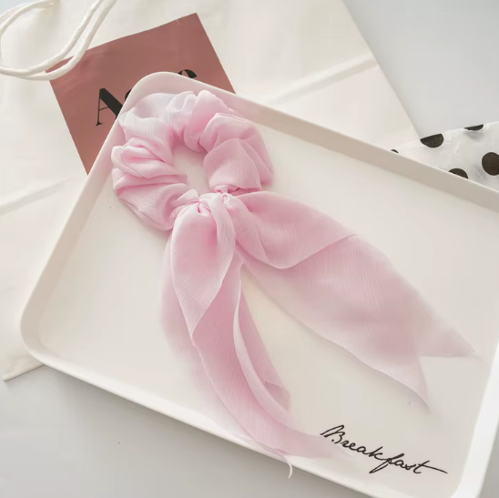Silk Bow Scrunchies with Ribbon Tails - Elegant Hair Ties Collection