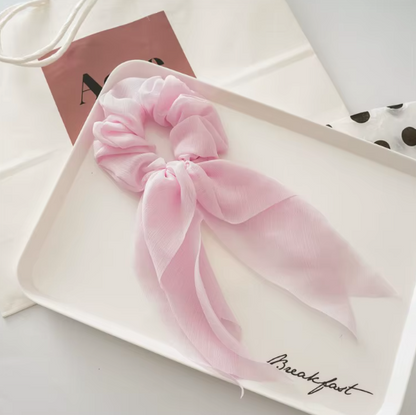 Silk Bow Scrunchies with Ribbon Tails - Elegant Hair Ties Collection