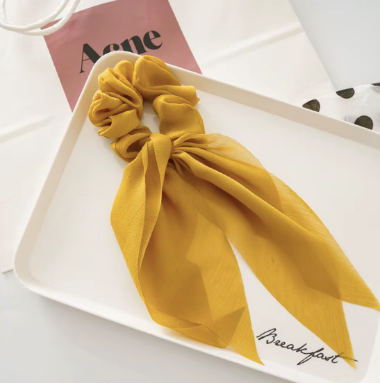 Silk Bow Scrunchies with Ribbon Tails - Elegant Hair Ties Collection