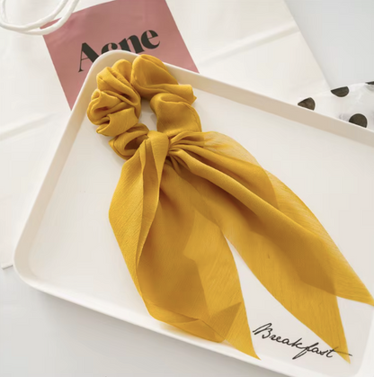 Silk Bow Scrunchies with Ribbon Tails - Elegant Hair Ties Collection