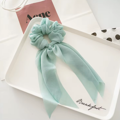 Silk Bow Scrunchies with Ribbon Tails - Elegant Hair Ties Collection