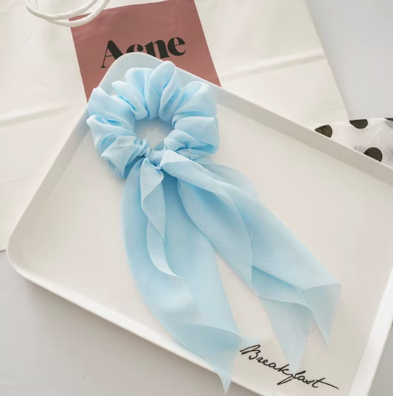 Silk Bow Scrunchies with Ribbon Tails - Elegant Hair Ties Collection