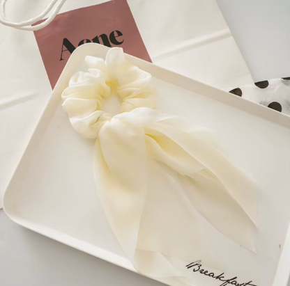 Silk Bow Scrunchies with Ribbon Tails - Elegant Hair Ties Collection