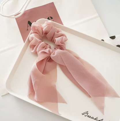 Silk Bow Scrunchies with Ribbon Tails - Elegant Hair Ties Collection