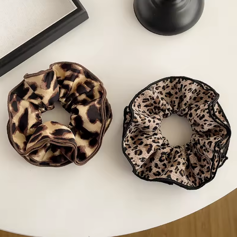 Animal Print Satin Scrunchies Set - Leopard & Tortoiseshell Hair Ties