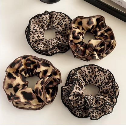 Animal Print Satin Scrunchies Set - Leopard & Tortoiseshell Hair Ties
