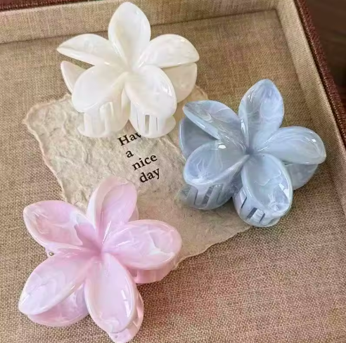 Translucent Flower Hair Claws - Dreamy Pastel Plumeria Hair Clips Set