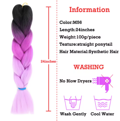 Ombré Super Jumbo Braiding Hair Extensions - Black to Blonde Gradient Synthetic Hair