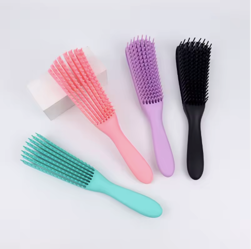 Curved Edge Detangling Brushes Set - Flexible Bristle Hair Brushes 4 Colors