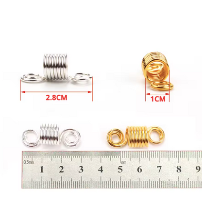 Dreadlock Coil Springs 50 pcs- Hair Loc Jewelry in Silver & Gold 2.8cm