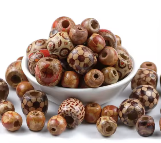 Wooden Dreadlock Beads Collection 10 pcs- Hand-Carved Natural Hair Jewelry Set