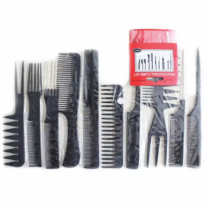 Professional Comb Set - 10-Piece Hair Styling Kit with Rat Tail & Wide Tooth Combs