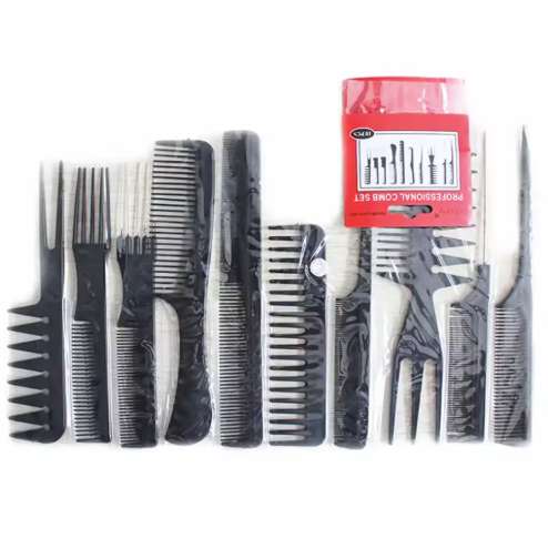 Professional Comb Set - 10-Piece Hair Styling Kit with Rat Tail & Wide Tooth Combs