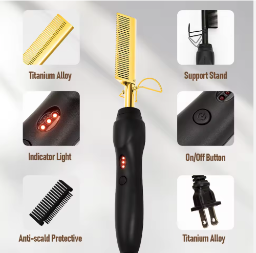 Professional Hot Combs Set - Titanium Alloy Electric Hair Straightening Tools