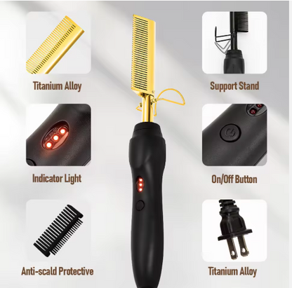 Professional Hot Combs Set - Titanium Alloy Electric Hair Straightening Tools