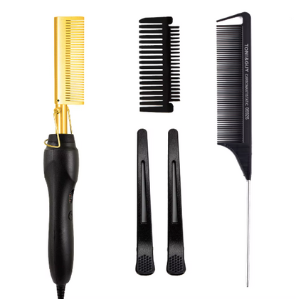 Professional Hot Combs Set - Titanium Alloy Electric Hair Straightening Tools
