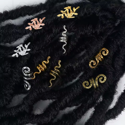 Vintage Viking Metal Dreadlock Cuffs Set 10 Pcs- Filigree Hair Jewelry for Locs & Braids