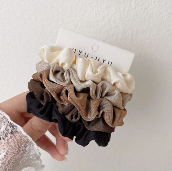 Set  Hair Accessories Mulberry Silk Hair Scrunchies Set Hair Band Women black, brown, beige 01
