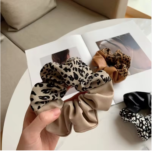 Stitching Leather Printing Animal Hair Band Ropes PU Cows Leopard Cheetah Pattern Scrunchies 03