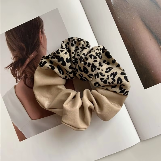 Stitching Leather Printing Animal Hair Band Ropes PU Cows Leopard Cheetah Pattern Scrunchies 04
