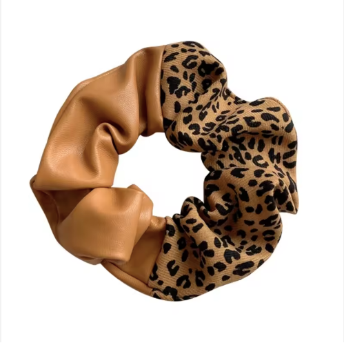 Stitching Leather Printing Animal Hair Band Ropes PU Cows Leopard Cheetah Pattern Scrunchies 05