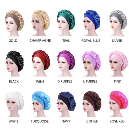 Women Hair Protection Large Night Cap Satin Silk Shower Cap Elastic Stretchy Wide Band Satin Sleep Bonnet color