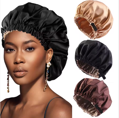Women Hair Protection Large Night Cap Satin Silk Shower Cap Elastic Stretchy Wide Band Satin Sleep Bonnet double layer