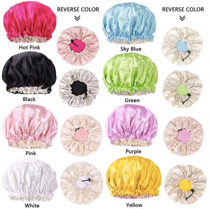 Night Cap Satin Silk Shower Cap Elastic Stretchy Wide Band Satin Sleep Bonnet double layer