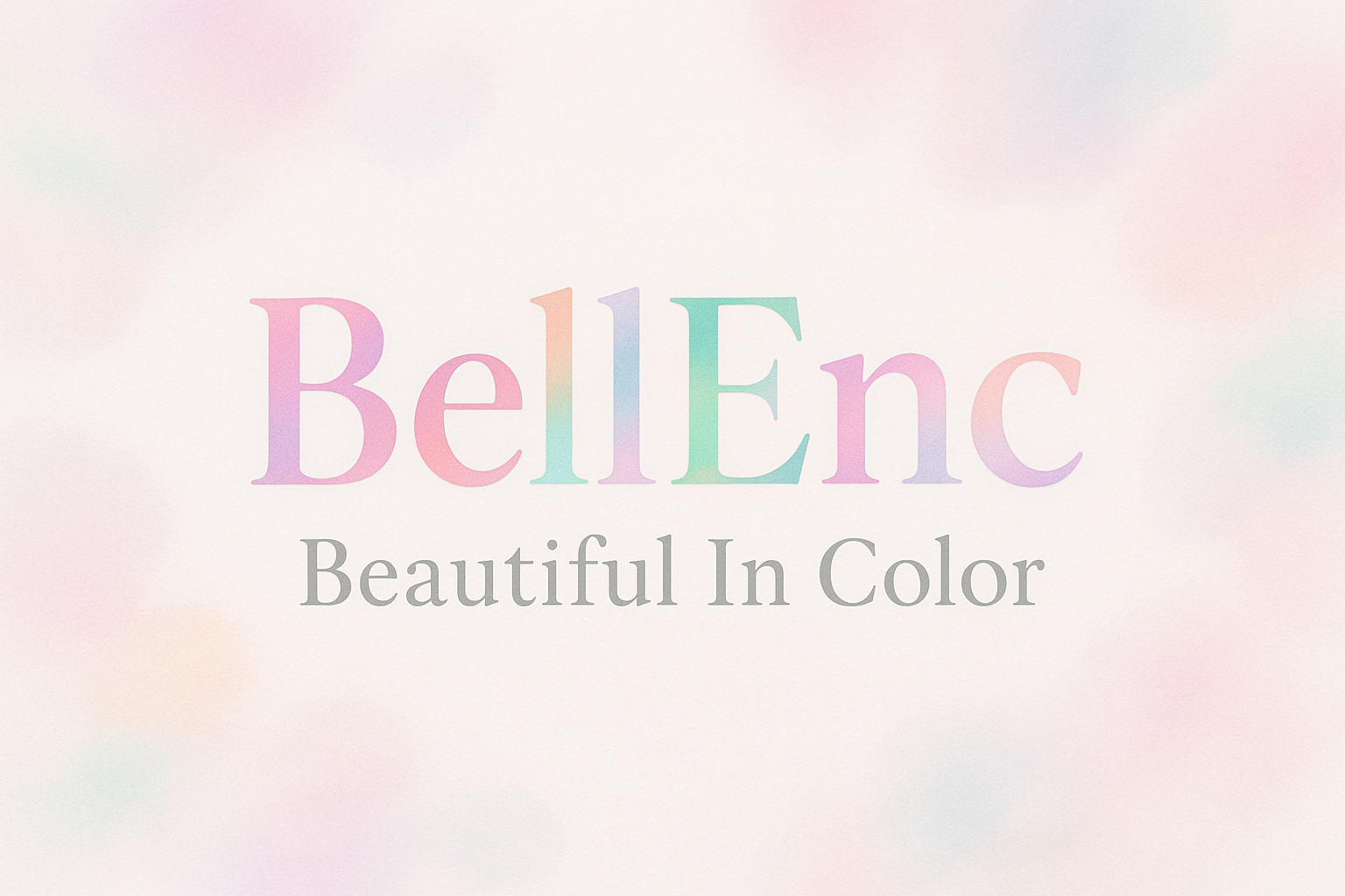 Create a beautiful white bakcground with pastel colors with the colored title : BellEnC. Down the title , add the title : Beautiful In Color